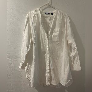 Lands End Long Button-Down w/ Mandarin Collar